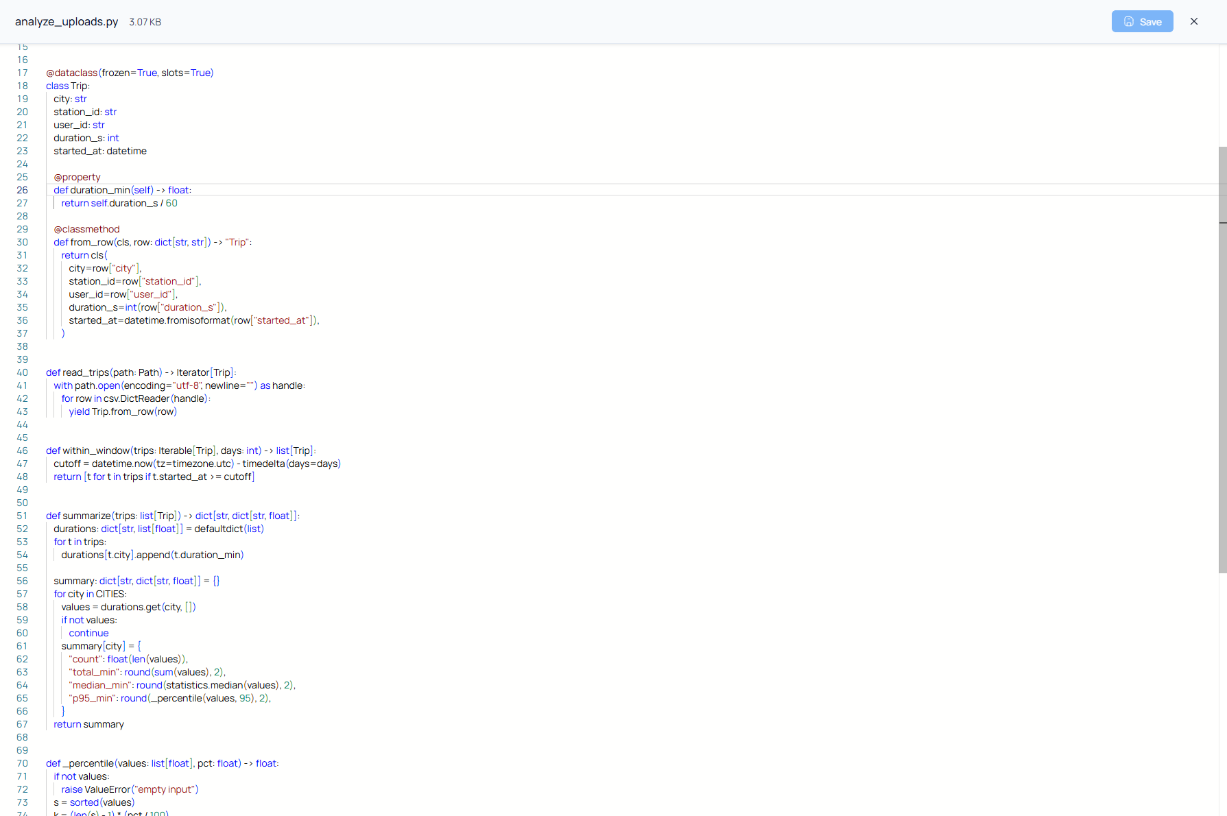 Nubbo's built-in code editor with syntax highlighting on a TypeScript file