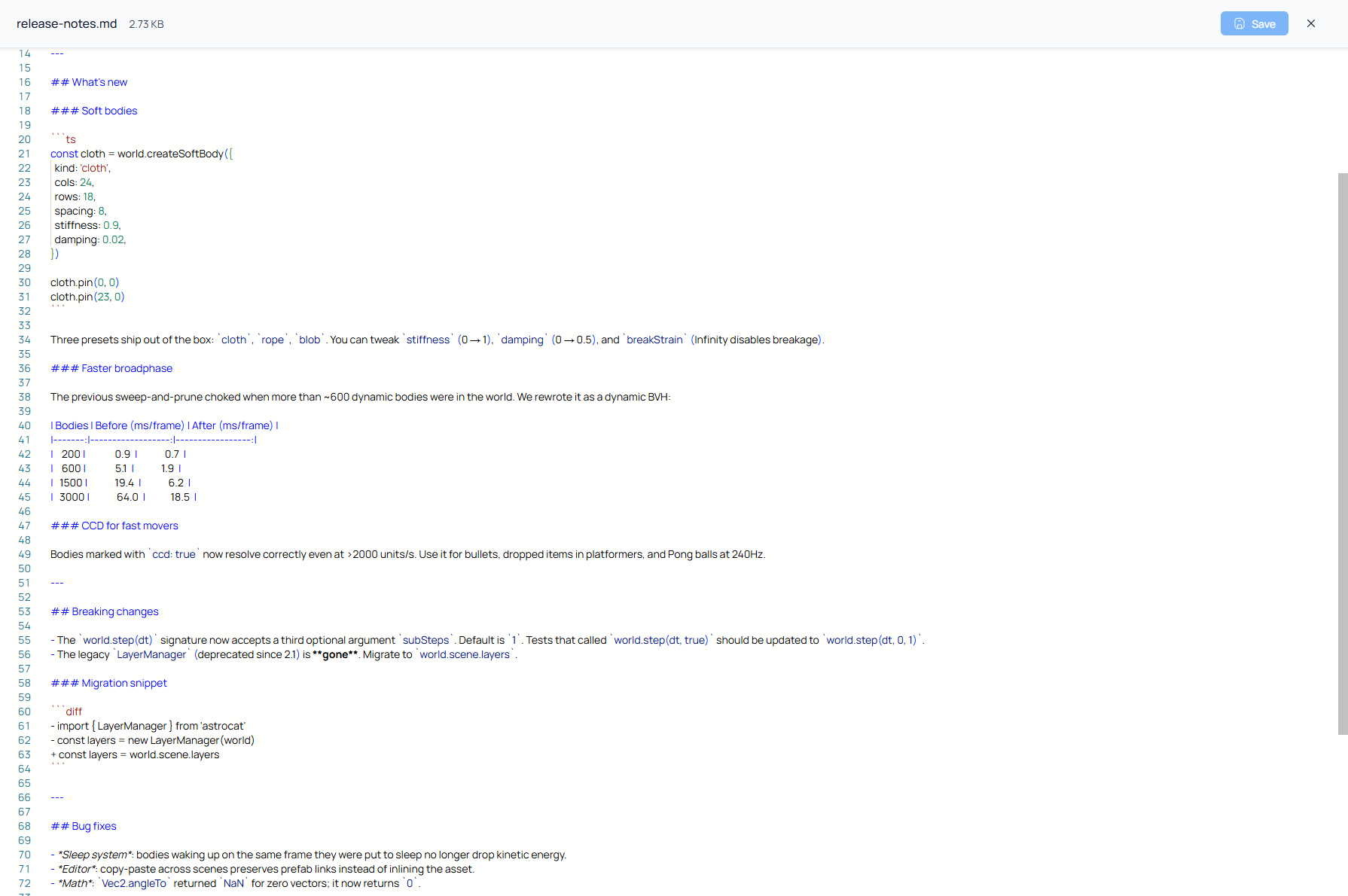 Editing a Markdown file in Nubbo with Monaco in Markdown mode